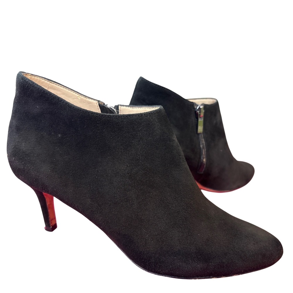 Pelle Moda Womens Black Suede Ankle Booties Pointed Toe Stiletto Side Zip Sz 7.5